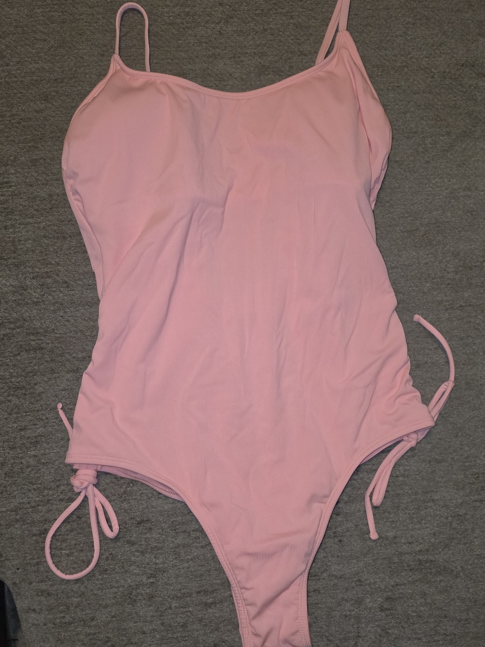 Shade & Shore Soft Pink Ribbed Adjustable Drawstring Medium Coverage Size Large